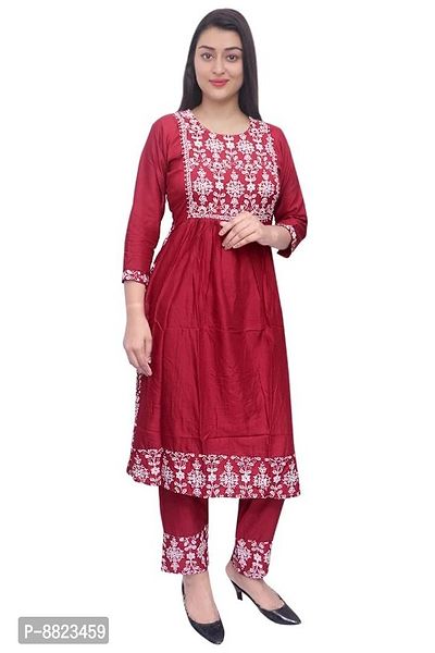 Women Rayon A-line Printed Long Kurti With Pant