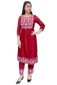 Women Rayon A-line Printed Long Kurti With Pant-thumb1