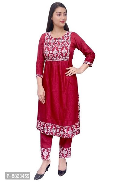 Women Rayon A-line Printed Long Kurti With Pant-thumb2