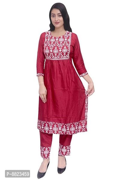 Women Rayon A-line Printed Long Kurti With Pant-thumb5