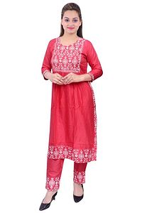 Women Rayon A-line Printed Long Kurti With Pant-thumb2