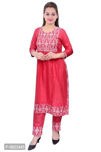 Women Rayon A-line Printed Long Kurti With Pant-thumb3