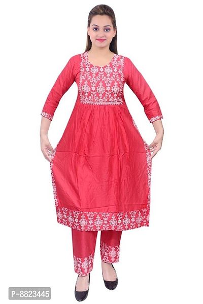 Women Rayon A-line Printed Long Kurti With Pant-thumb5