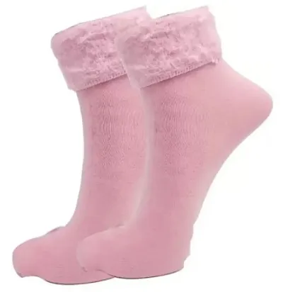 Winter Socks Velvet Thermal Thumb Warm Ankle Calf Length Feather Fleece Fur Stretchy Elastic Socks For Men, Pink-(Pack Of 1)