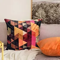 Khooti Velvet Cushion Cover, 30x30 (Triangular Orange)(Pack of 1)-thumb1