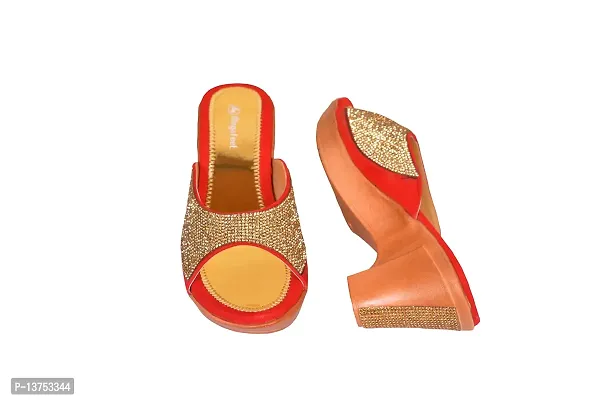 Megafeet Stylish Heel Sandal 306 (Gold, numeric_8)-thumb5