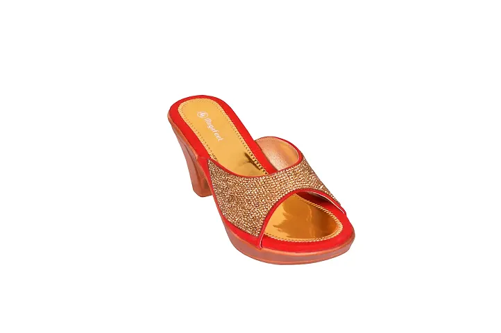 Megafeet Stylish Heel Sandal 306 (Red, numeric_7)