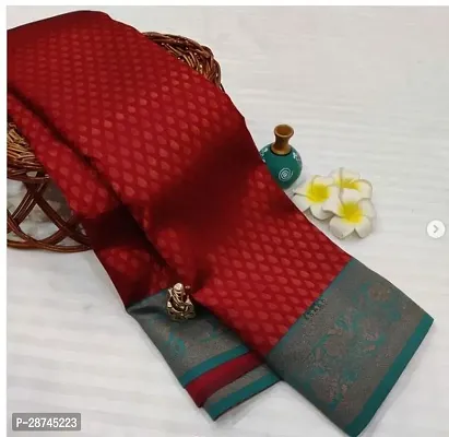 Stylish Silk Blend Red Woven Design Saree with Blouse piece For Women