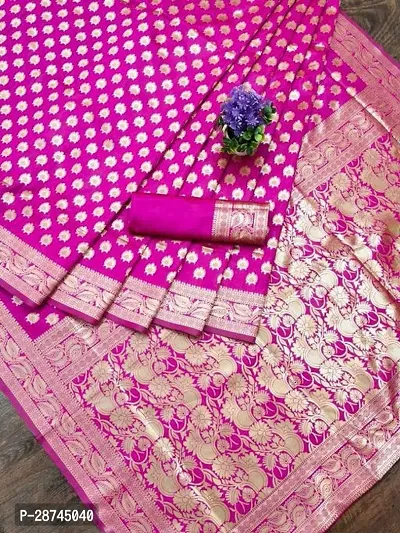 Stylish Silk Blend Pink Zari Woven Saree with Blouse piece For Women-thumb2