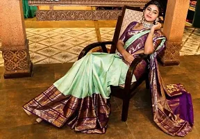 Stylish Silk Blend Green Woven Design Saree with Blouse piece For Women-thumb2