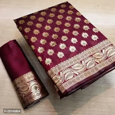 Stylish Silk Blend Maroon Zari Woven Saree with Blouse piece For Women-thumb0