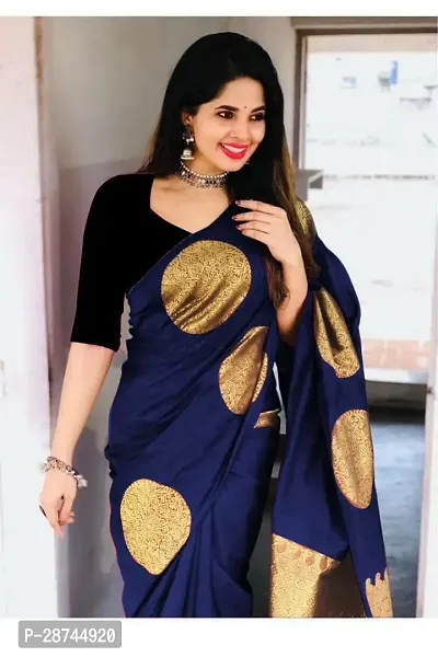 Stylish Silk Blend Navy Blue Woven Design Saree with Blouse piece For Women-thumb4