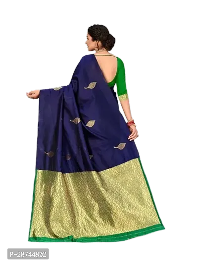 Stylish Silk Blend Navy Blue Woven Design Saree with Blouse piece For Women-thumb4