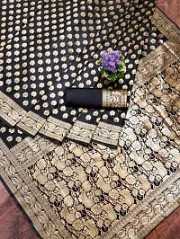 Stylish Silk Blend Black Zari Woven Saree with Blouse piece For Women-thumb1