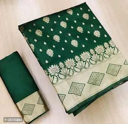 Stylish Silk Blend Green Zari Woven Saree with Blouse piece For Women