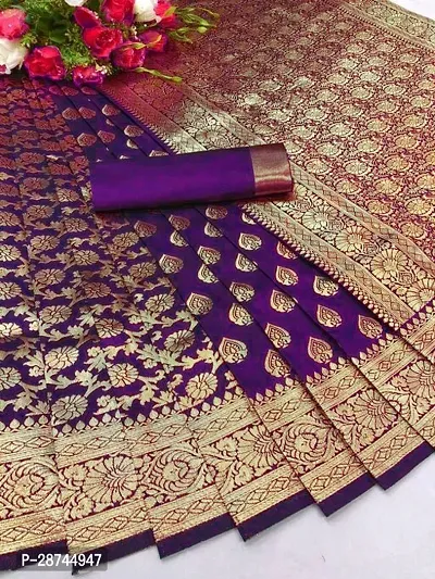 Stylish Silk Blend Purple Zari Woven Saree with Blouse piece For Women-thumb0