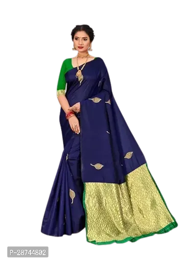 Stylish Silk Blend Navy Blue Woven Design Saree with Blouse piece For Women-thumb2