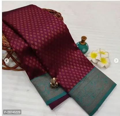 Stylish Silk Blend Purple Woven Design Saree with Blouse piece For Women-thumb0