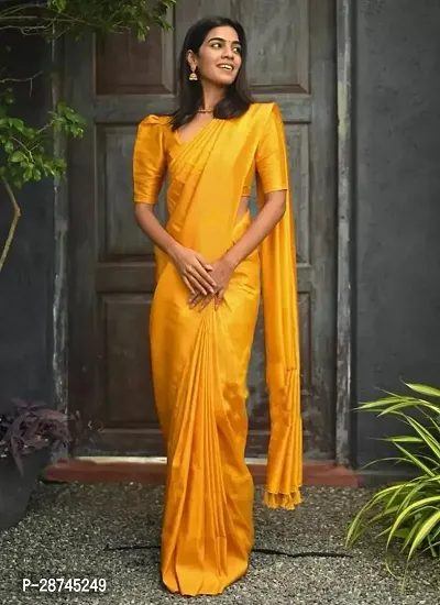 Stylish Silk Blend Yellow Embellished Saree with Blouse piece For Women