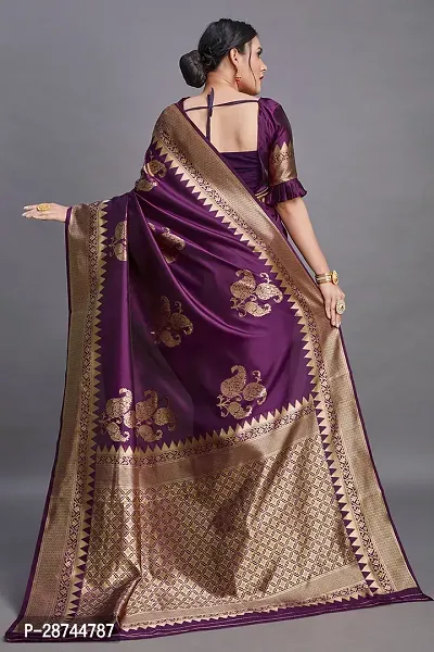 Stylish Silk Blend Purple Zari Woven Saree with Blouse piece For Women-thumb2