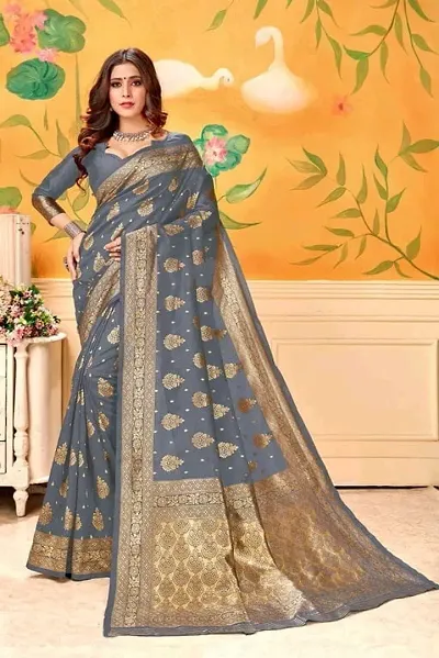 Party Wear Woven Design Silk Blend Sarees with Blouse Piece