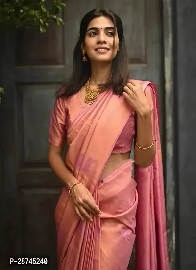 Stylish Silk Blend Pink Woven Design Saree with Blouse piece For Women-thumb3