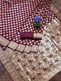 Stylish Silk Blend Maroon Zari Woven Saree with Blouse piece For Women-thumb1