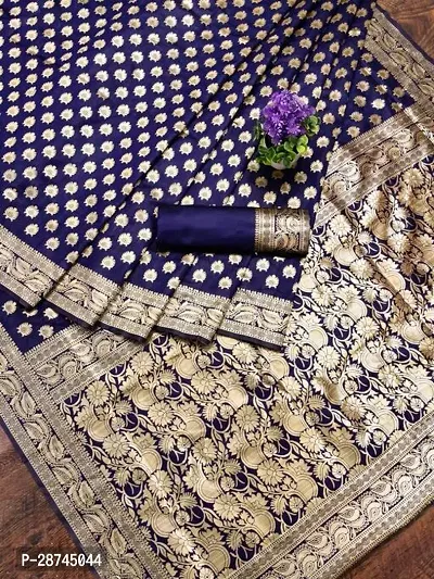 Stylish Silk Blend Navy Blue Zari Woven Saree with Blouse piece For Women-thumb2