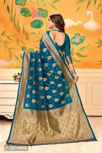 Stylish Silk Blend Blue Embroidered Saree with Blouse piece For Women-thumb3