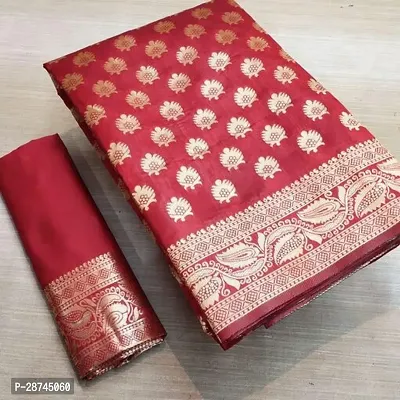 Stylish Silk Blend Red Zari Woven Saree with Blouse piece For Women