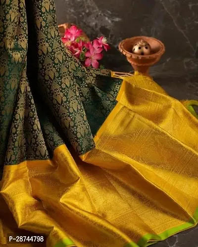 Stylish Silk Blend Yellow Woven Design Saree with Blouse piece For Women-thumb3