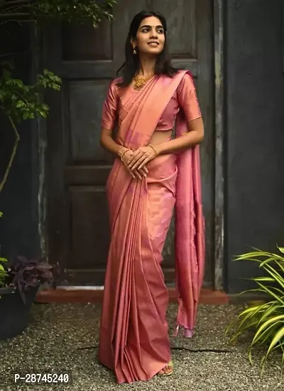 Stylish Silk Blend Pink Woven Design Saree with Blouse piece For Women-thumb0