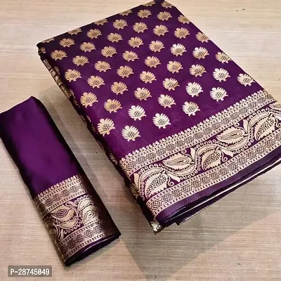 Stylish Silk Blend Purple Zari Woven Saree with Blouse piece For Women