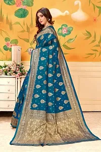 Stylish Silk Blend Blue Embroidered Saree with Blouse piece For Women-thumb1