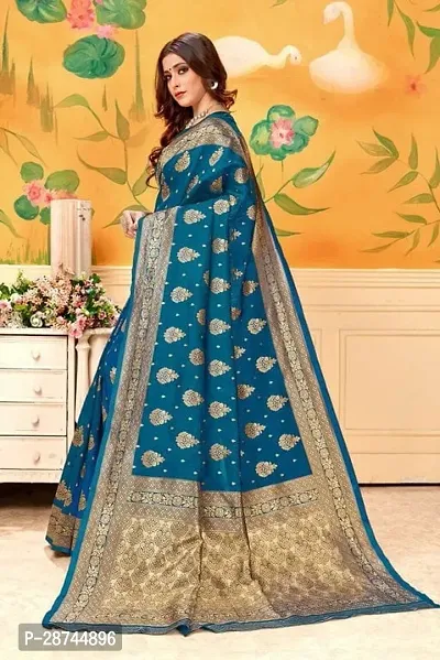 Stylish Silk Blend Blue Embroidered Saree with Blouse piece For Women-thumb2