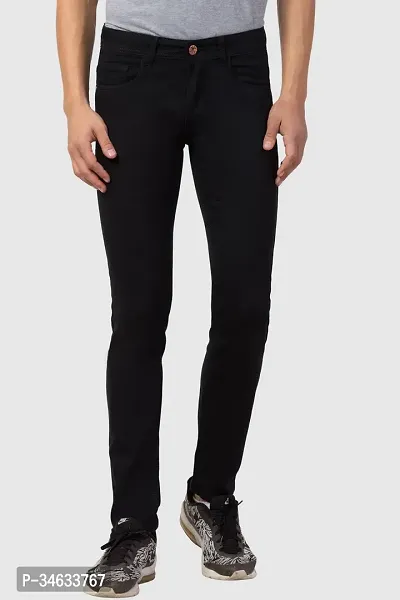 Stylish Black Cotton Blend Solid Mid Rise Jeans For Men-thumb0