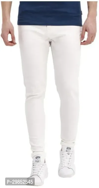 Comfortable White Denim Mid-Rise Jeans For Men-thumb0