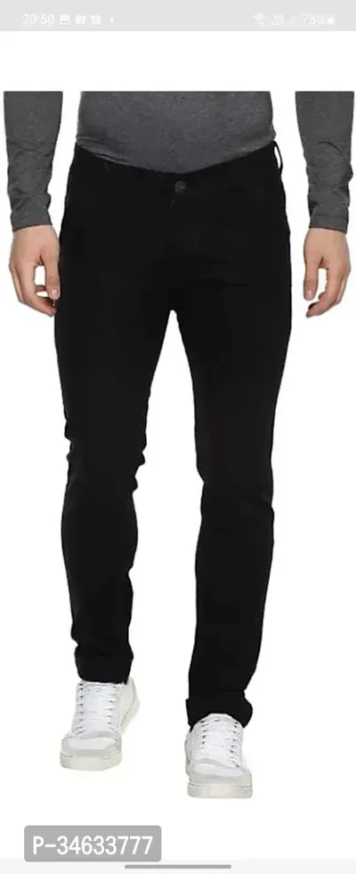 Stylish Black Cotton Blend Solid Mid Rise Jeans For Men-thumb0