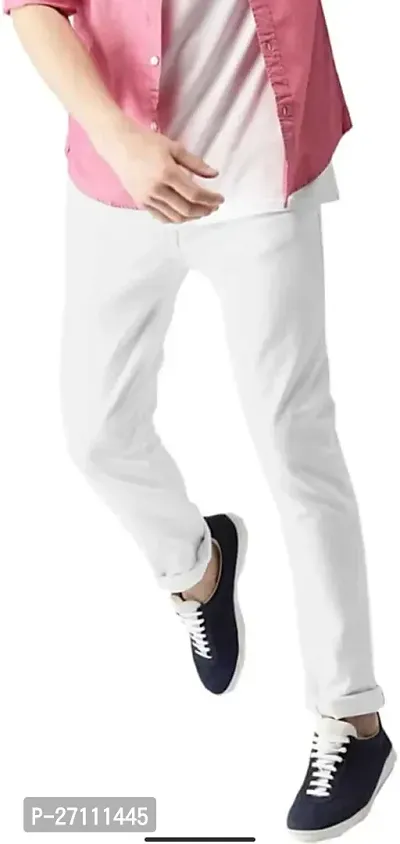 Stylish White Cotton Blend Mid-Rise Jeans For Men-thumb0