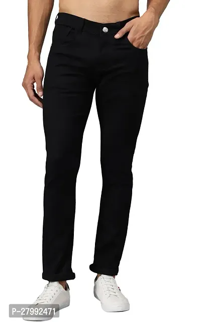 Elegant Black Cotton Lycra Blend Solid Mid-Rise Jeans For Men-thumb0