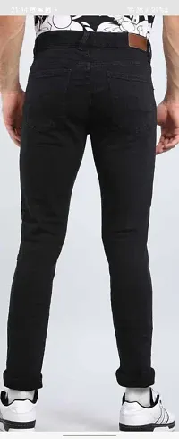 Stylish Black Cotton Blend Solid Mid Rise Jeans For Men-thumb1