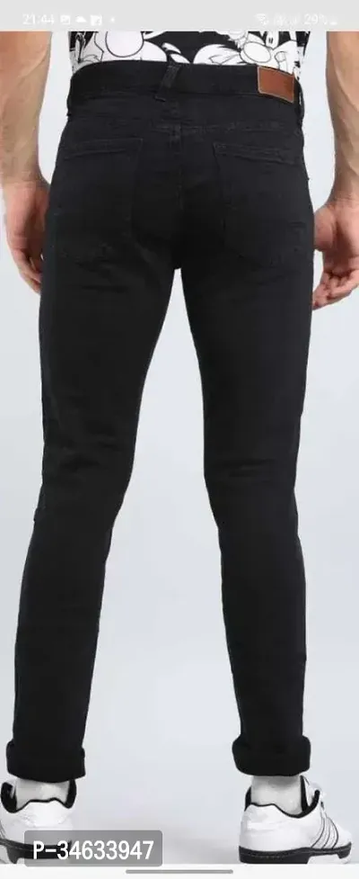 Stylish Black Cotton Blend Solid Mid Rise Jeans For Men-thumb2