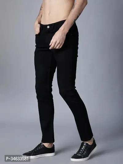 Stylish Black Cotton Blend Solid Mid Rise Jeans For Men-thumb3