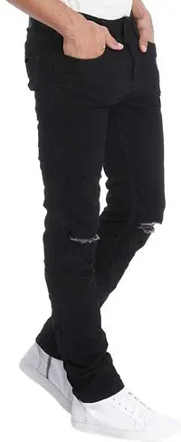 Elegant Black Denim Distress Mid-Rise Jeans For Men-thumb2