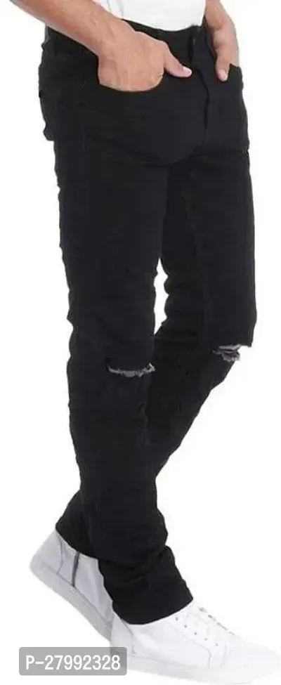 Elegant Black Denim Distress Mid-Rise Jeans For Men-thumb3