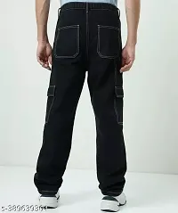 Stylish Black Denim Solid Cargos For Men-thumb2