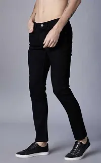 Elegant Black Denim Solid Mid-Rise Jeans For Men-thumb3