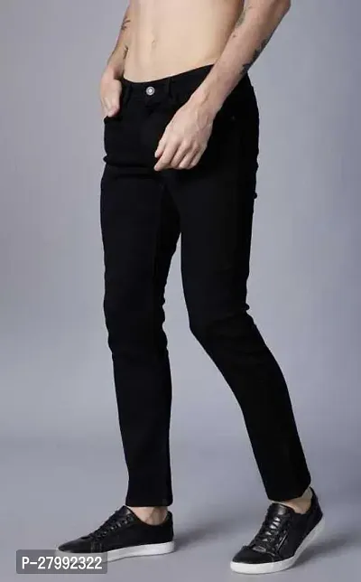 Elegant Black Denim Solid Mid-Rise Jeans For Men-thumb4