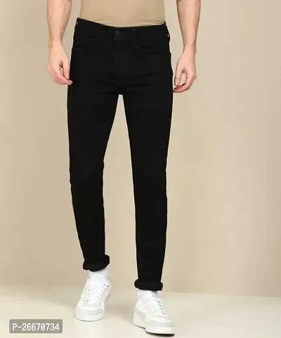 Stylish Black Denim Mid-Rise Jeans For Men-thumb0