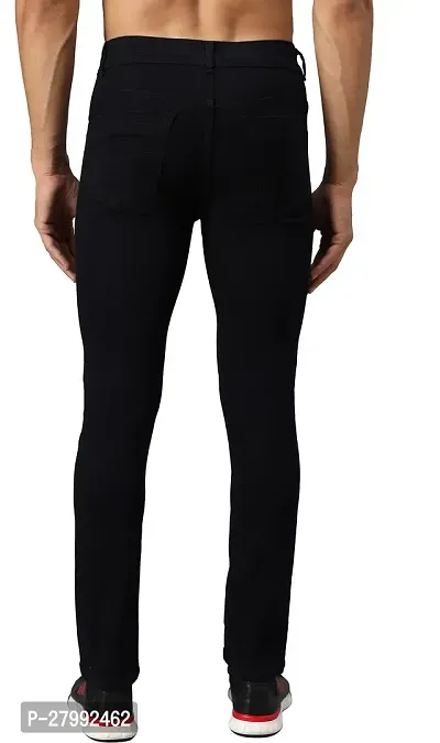 Elegant Black Cotton Lycra Blend Solid Mid-Rise Jeans For Men-thumb2
